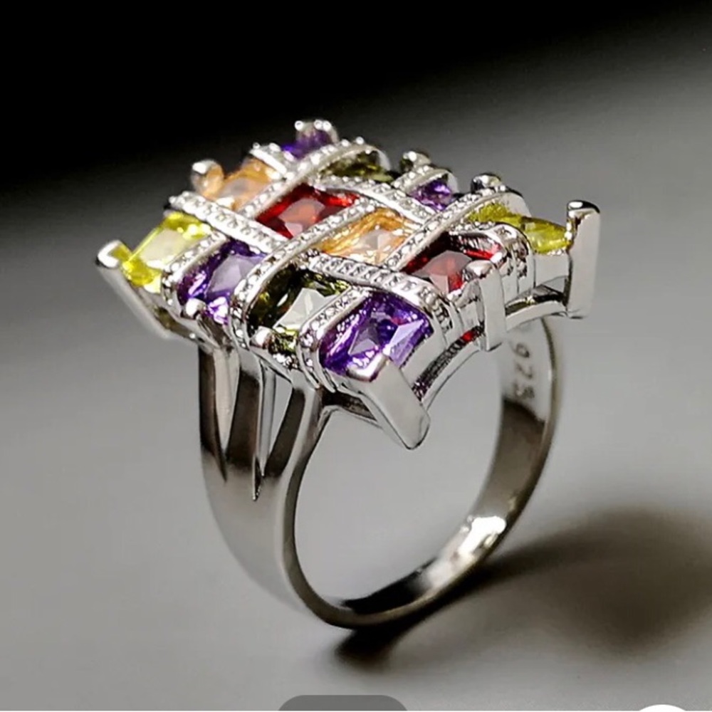 New Arrival! Stunning Multi-Colored CZ Ring in Sterling Silver 925